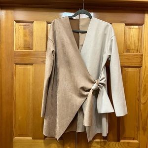 Tan & cream wrap jacket with the feel of suede